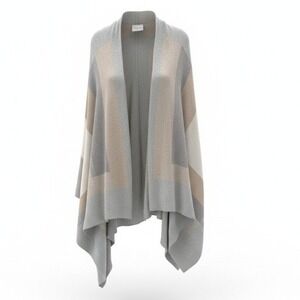 New Kashwere Women Poncho O/S Grey Stripe Print Plush Knit Wrap Cozy Minimalist